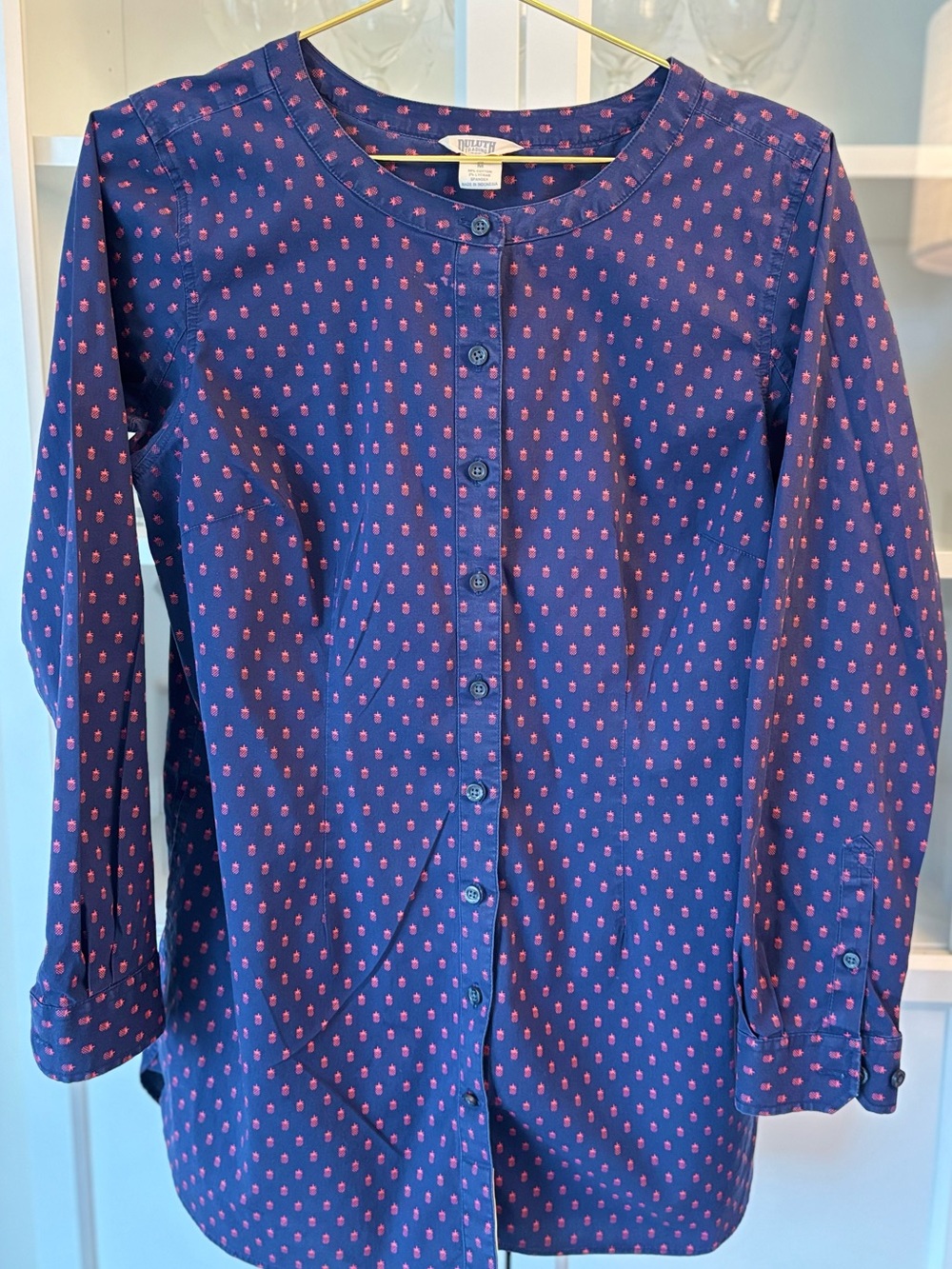 Duluth Trading Co. Navy Pineapple Print Blouse Size M